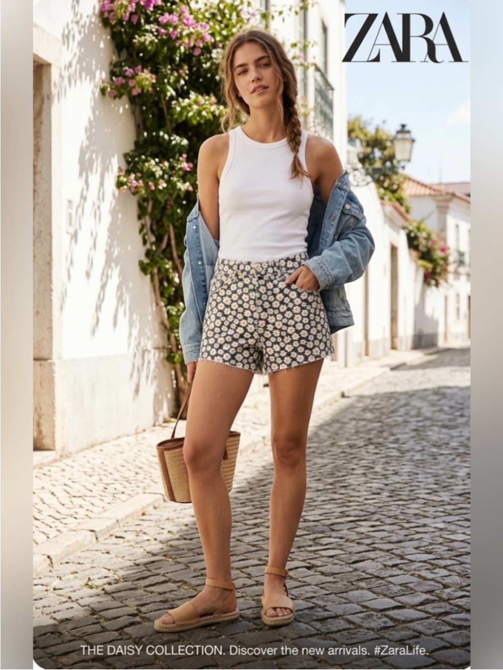 NWT ~ ZARA High-Waist Daisy Print Cut Off Shorts ~ Size 8